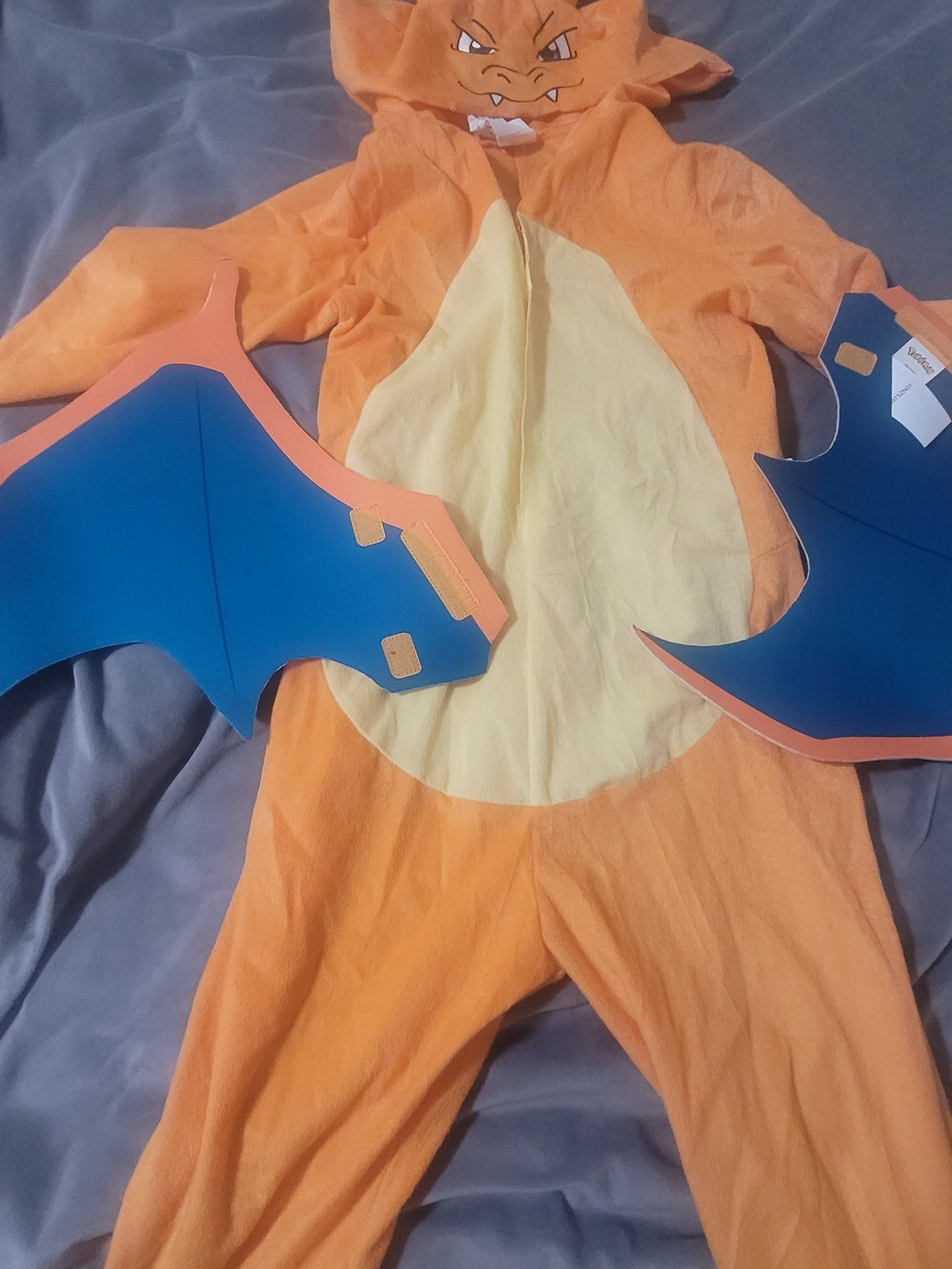 Disguise Orange Dragon Costume with Yellow Belly and Blue Removable Wings